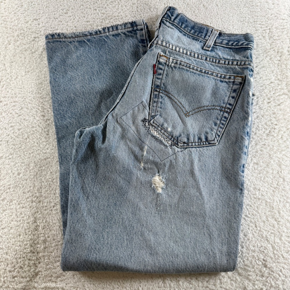 Levis 550 Relaxed Husky Jeans Men 33x28 Tag 31x28 Light Wash Distressed Stitched